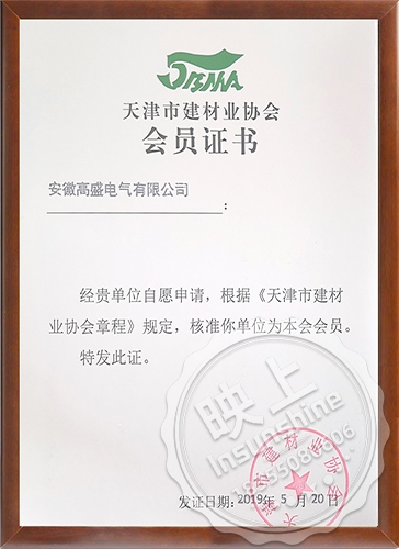 Tianjin Building Materials Industry Association Membership Certificate