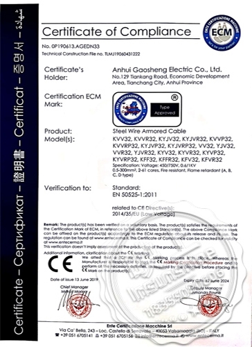 CE Certificate-Steel Wire Armored Cable
